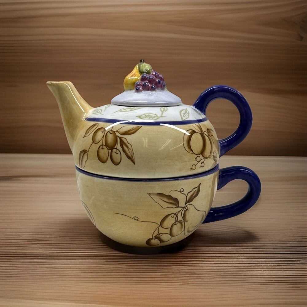 Vtg Hand Painted Zrike Stacked Tea Pot - Fruit - Grapes